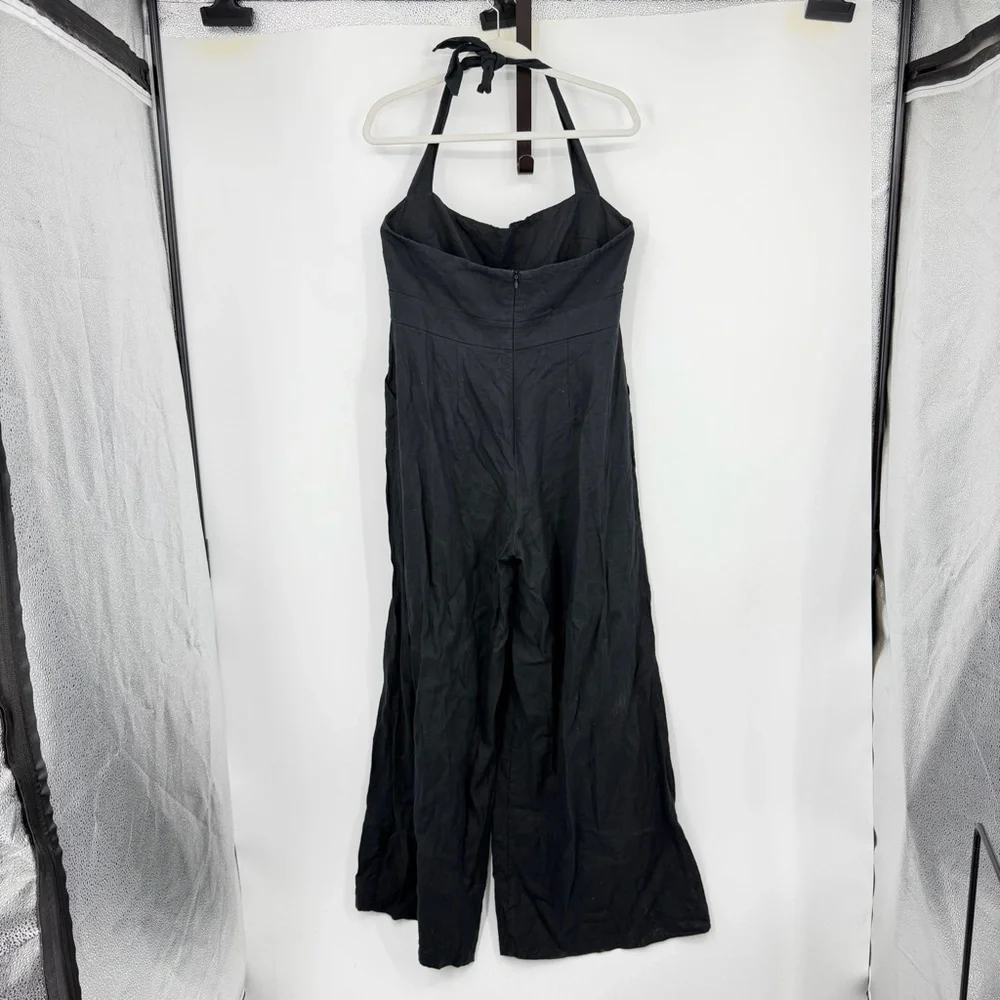 Rumer Freya‎ Jumpsuit Size XL black linen halter tie neck resort wear
